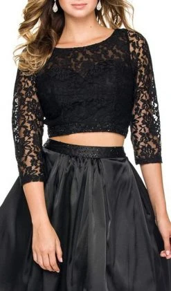 Cocktail Dresses Nox Anabel - 6166 Quarter Sleeve Embroidered Two-Piece A-line Dress