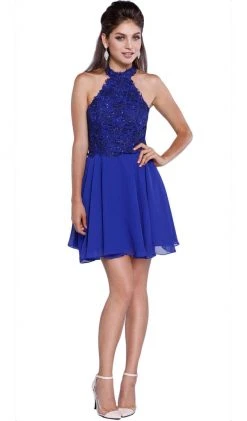 Nox Anabel - 6210 Lace Halter Neck Dress Cocktail Dresses 16 Nox Anabel - 6210 Lace Halter Neck Dress Cocktail Dresses