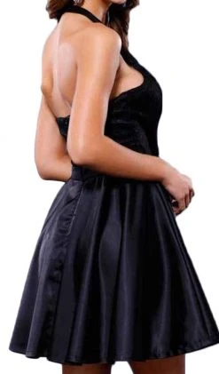 Nox Anabel - 6217 Illusion Laced Halter Short Prom Dress