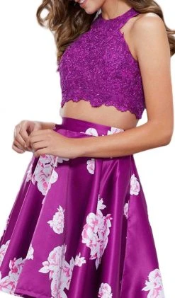 Nox Anabel - 6219 Two-Piece Lace Halter Floral Cocktail Dress