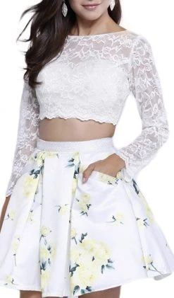 Nox Anabel - 6220 Long Sleeve Illusion Bateau Floral Cocktail Dress Cocktail Dresses