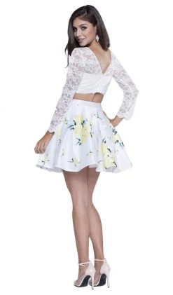 Nox Anabel - 6220 Long Sleeve Illusion Bateau Floral Cocktail Dress Cocktail Dresses