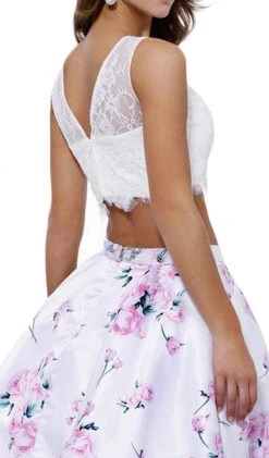 Cocktail Dresses Nox Anabel - 6221 Two-Piece Bateau Floral A-Line Cocktail Dress