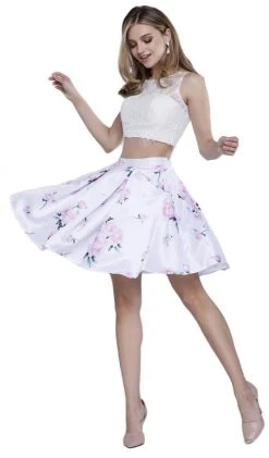 Cocktail Dresses Nox Anabel - 6221 Two-Piece Bateau Floral A-Line Cocktail Dress