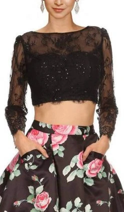 Nox Anabel - 6223 Two-Piece Lace Illusion Long Sleeve Cocktail Dress Cocktail Dresses