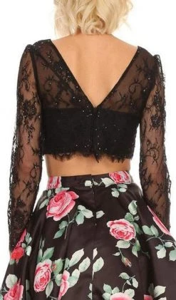 Nox Anabel - 6223 Two-Piece Lace Illusion Long Sleeve Cocktail Dress Cocktail Dresses