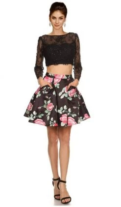 Nox Anabel - 6223 Two-Piece Lace Illusion Long Sleeve Cocktail Dress Cocktail Dresses