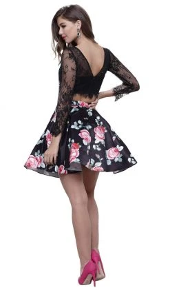 Nox Anabel - 6223 Two-Piece Lace Illusion Long Sleeve Cocktail Dress Cocktail Dresses