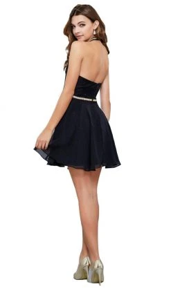 Nox Anabel - 6225 Illusion High Halter Lace Cocktail Dress