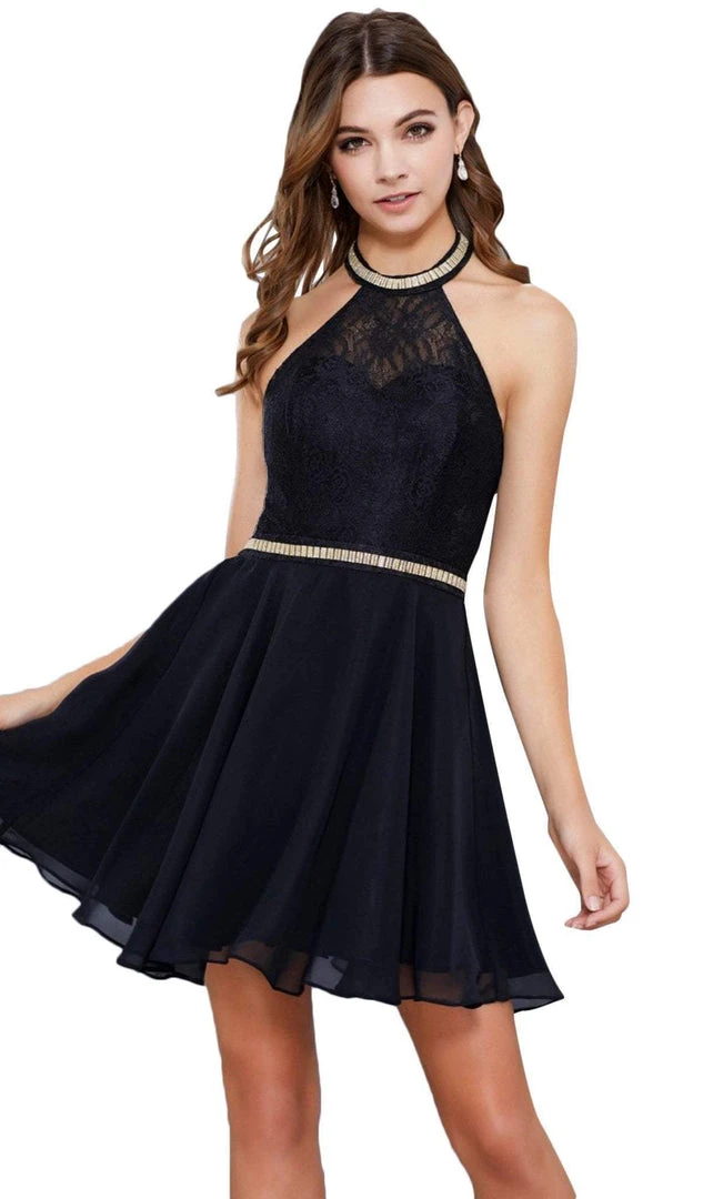 Nox Anabel - 6225 Illusion High Halter Lace Cocktail Dress 3 Nox Anabel - 6225 Illusion High Halter Lace Cocktail Dress