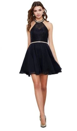 Nox Anabel - 6225 Illusion High Halter Lace Cocktail Dress 15 Nox Anabel - 6225 Illusion High Halter Lace Cocktail Dress