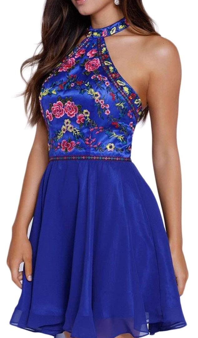 Cocktail Dresses Nox Anabel - 6235 Embroidered Halter Chiffon Short Dress 7 Cocktail Dresses Nox Anabel - 6235 Embroidered Halter Chiffon Short Dress