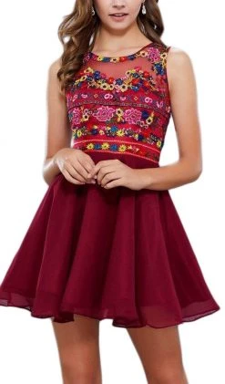 Cocktail Dresses Nox Anabel - 6239 Floral Illusion Bateau Neck Dress