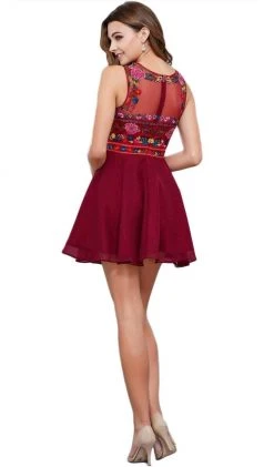 Cocktail Dresses Nox Anabel - 6239 Floral Illusion Bateau Neck Dress