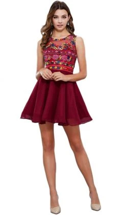 Cocktail Dresses Nox Anabel - 6239 Floral Illusion Bateau Neck Dress