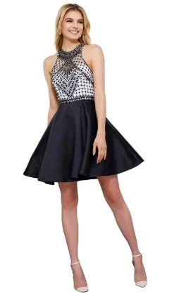 Nox Anabel - 6243 High Halter Illusion Lattice Cocktail Dress