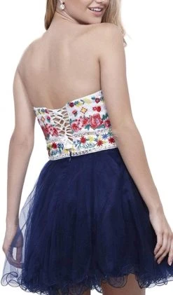 Nox Anabel - 6249 Embroidered Laced Up Tulle Cocktail Dress