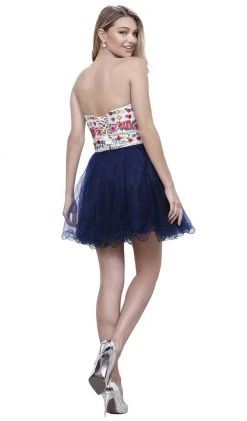 Nox Anabel - 6249 Embroidered Laced Up Tulle Cocktail Dress