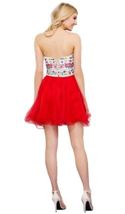 Nox Anabel - 6249 Embroidered Laced Up Tulle Cocktail Dress