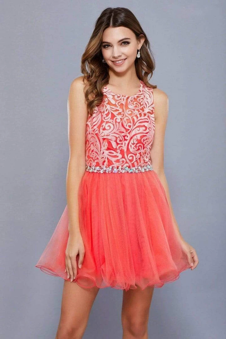 Nox Anabel - 6252 Embroidered Bodice Tulle Short Party Dress Cocktail Dresses 10 Nox Anabel - 6252 Embroidered Bodice Tulle Short Party Dress Cocktail Dresses