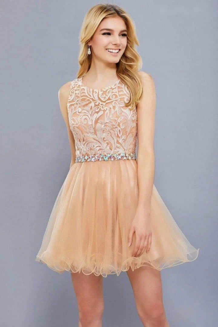 Nox Anabel - 6252 Embroidered Bodice Tulle Short Party Dress Cocktail Dresses 12 Nox Anabel - 6252 Embroidered Bodice Tulle Short Party Dress Cocktail Dresses