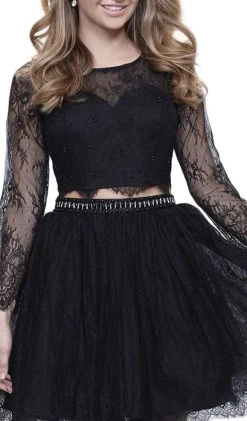 Nox Anabel - 6268 Two Piece Lace Long Sleeve Short Party Dress Cocktail Dresses 10 Nox Anabel - 6268 Two Piece Lace Long Sleeve Short Party Dress Cocktail Dresses