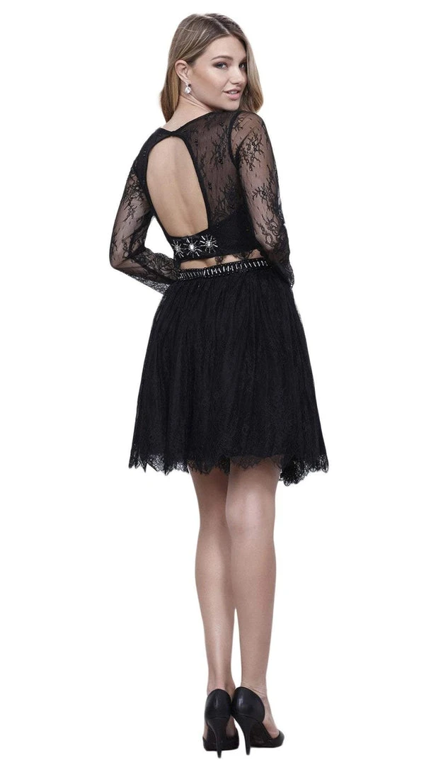 Nox Anabel - 6268 Two Piece Lace Long Sleeve Short Party Dress Cocktail Dresses 4 Nox Anabel - 6268 Two Piece Lace Long Sleeve Short Party Dress Cocktail Dresses