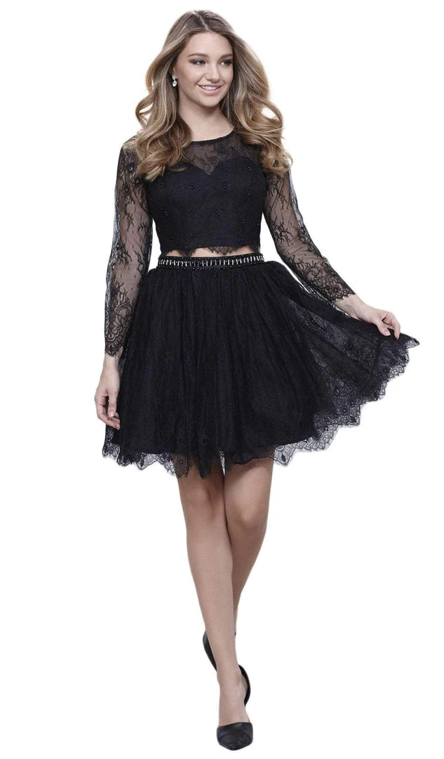 Nox Anabel - 6268 Two Piece Lace Long Sleeve Short Party Dress Cocktail Dresses 3 Nox Anabel - 6268 Two Piece Lace Long Sleeve Short Party Dress Cocktail Dresses