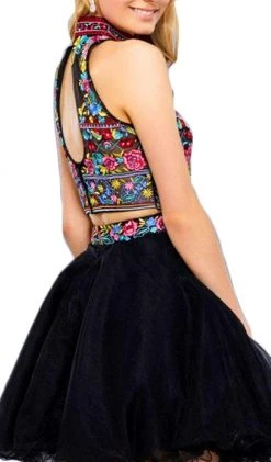 Nox Anabel - 6272 Halter Illusion Cutout Floral Cocktail Dress Cocktail Dresses