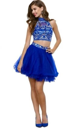 Nox Anabel - 6272 Halter Illusion Cutout Floral Cocktail Dress Cocktail Dresses