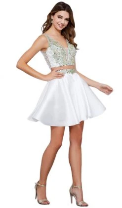 Cocktail Dresses Nox Anabel - 6275 Two-Piece Bejeweled V-Neck Dress