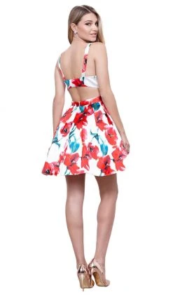 Cocktail Dresses Nox Anabel - 6280 Stunning Bateau Floral A-Line Cocktail Dress