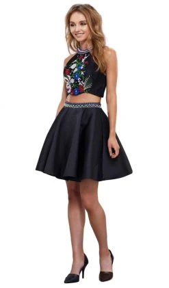 Cocktail Dresses Nox Anabel - 6303 High Haltered Two-Piece Mikado Cocktail Dress