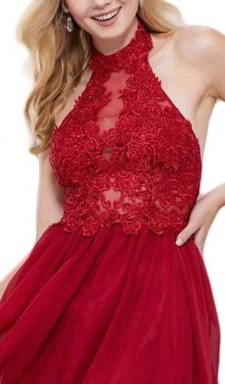 Nox Anabel - 6308 Ornate Lace Appliqued Illusion Halter Dress 14 Nox Anabel - 6308 Ornate Lace Appliqued Illusion Halter Dress