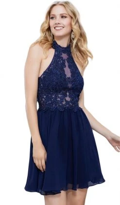 Nox Anabel - 6308 Ornate Lace Appliqued Illusion Halter Dress 18 Nox Anabel - 6308 Ornate Lace Appliqued Illusion Halter Dress