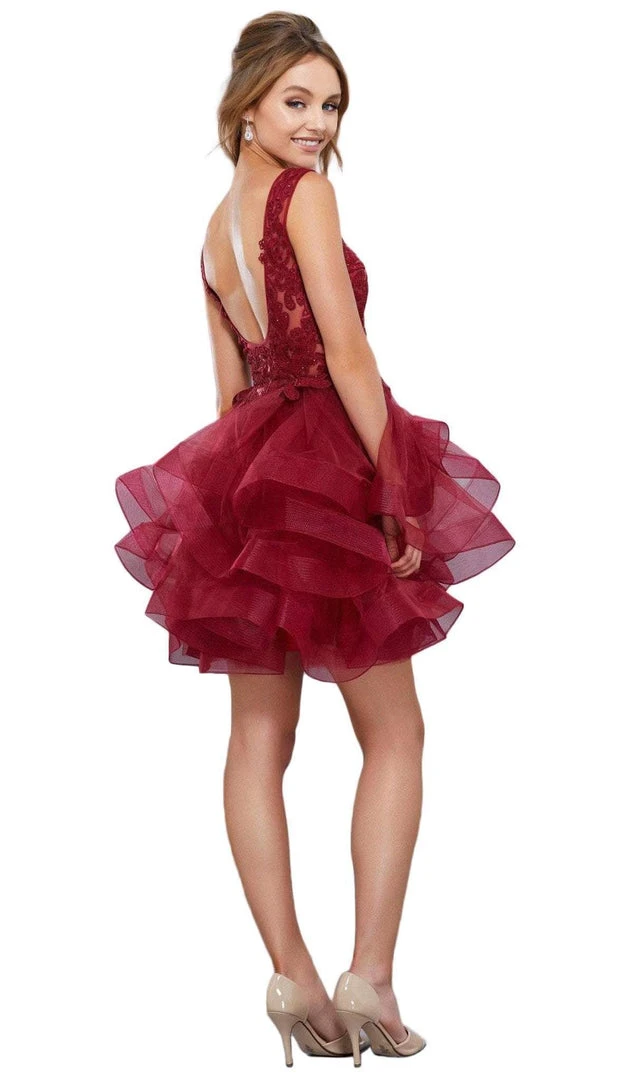 Nox Anabel - 6310 Ruffled V-neck A-line Dress Cocktail Dresses 5 Nox Anabel - 6310 Ruffled V-neck A-line Dress Cocktail Dresses