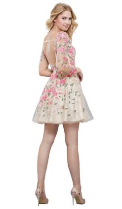 Nox Anabel - 6311 Long Sleeves Floral Embellished Cocktail Dress Cocktail Dresses 8 Nox Anabel - 6311 Long Sleeves Floral Embellished Cocktail Dress Cocktail Dresses