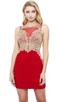 Cocktail Dresses Nox Anabel - 6313 Embellished Illusion Bateau Sheath Cocktail Dress