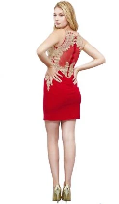 Cocktail Dresses Nox Anabel - 6313 Embellished Illusion Bateau Sheath Cocktail Dress