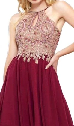 Cocktail Dresses Nox Anabel - 6324 Ornate Lace Cutout Bodice Halter Dress