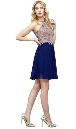 Cocktail Dresses Nox Anabel - 6324 Ornate Lace Cutout Bodice Halter Dress