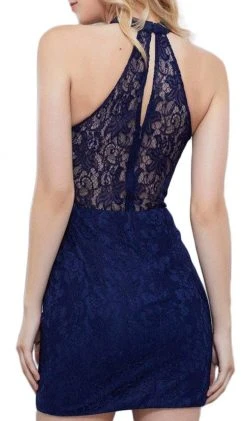 Cocktail Dresses Nox Anabel - 6334 High Haltered Lace Sheath Cocktail Dress