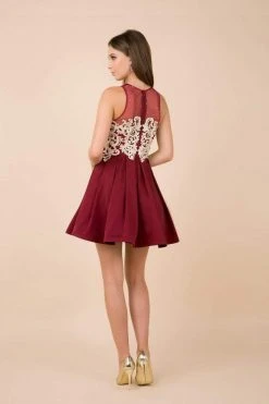 Cocktail Dresses Nox Anabel - 6338 Metallic Appliqued Illusion Jewel A-Line Dress