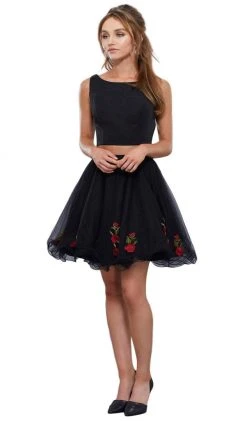 Nox Anabel - 6341 Two-Piece Floral Embroidered Cocktail Dress