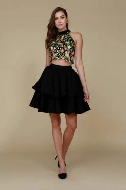 Nox Anabel - 6342 Embroidered Two Piece Tiered Cocktail Dress Cocktail Dresses