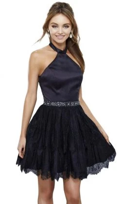 Nox Anabel - 6348 Embellished Halter Neck Cocktail Dress Plus Size Dresses