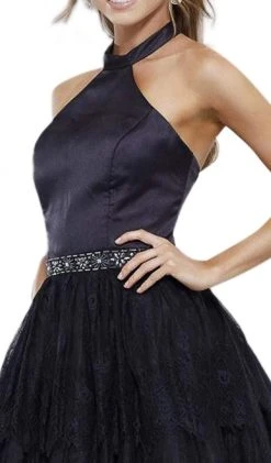 Nox Anabel - 6348 Embellished Halter Neck Cocktail Dress Plus Size Dresses