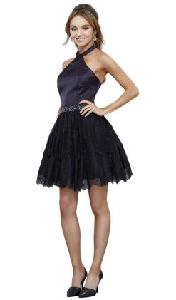 Nox Anabel - 6348 Embellished Halter Neck Cocktail Dress Plus Size Dresses