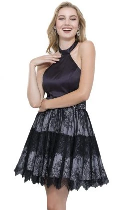 Nox Anabel - 6348 Embellished Halter Neck Cocktail Dress Plus Size Dresses