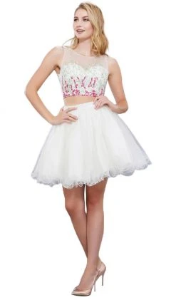 Nox Anabel - 6352 Two Piece Floral And Tulle Illusion Cocktail Dress Cocktail Dresses